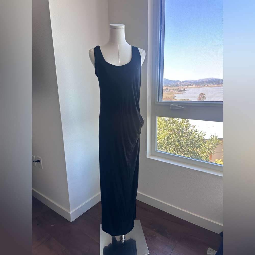Lord & Taylor Ruched Black Maxi Dress Petite Large L